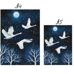 A3 A4 A5 Original Art Print - Spiritual Spirit Guide Art Flying Swans Blue Fantasy Poster Enchanted Moon - thumbnail 3