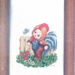Completed Rooster Baby Cross Stitch - Colorful Farm Animal Handmade Wall Art, Gift - thumbnail 3