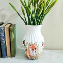 Country Fox & Robin Glass Vase, Autumn Wildlife Home Decor Gift, Hand Decorated - thumbnail 1