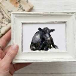 Aberdeen Angus Mini Art Print 17x12cm - Framed White Rustic Frame Majestic, Gentle, Iconic Edswatercolours - thumbnail 3