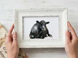 Aberdeen Angus Mini Art Print 17x12cm - Framed White Rustic Frame Majestic, Gentle, Iconic Edswatercolours - thumbnail 1