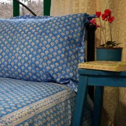 Blue Chameli Duvet Cover Hand Block Printed On Organic Cotton