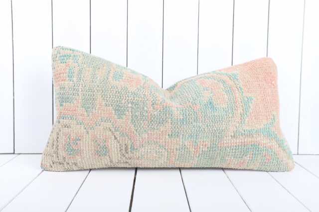 Vintage Turkish Kilim Lumbar Pillow Cover 12x24 Inch, Handmade - image 1