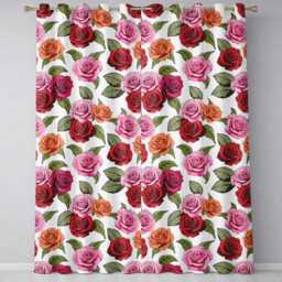 Bold Colorful Rose Flowers Seamless Pattern Light Grey Background Readymade Eyelet Ring Top Thermal 100% Blackout Curtains - thumbnail 2