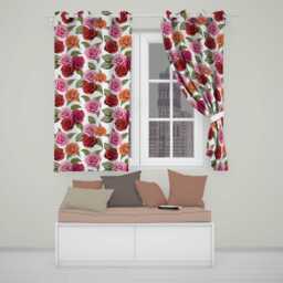 Bold Colorful Rose Flowers Seamless Pattern Light Grey Background Readymade Eyelet Ring Top Thermal 100% Blackout Curtains - thumbnail 1