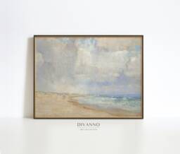 French Seascape Canvas, Coastal Art Print, Beach House Wall Decor, Aesthetic Sea Storm Printable Poster, Weathered Painting, Digital - thumbnail 1