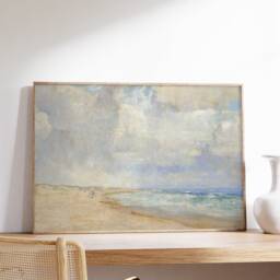 French Seascape Canvas, Coastal Art Print, Beach House Wall Decor, Aesthetic Sea Storm Printable Poster, Weathered Painting, Digital - thumbnail 3