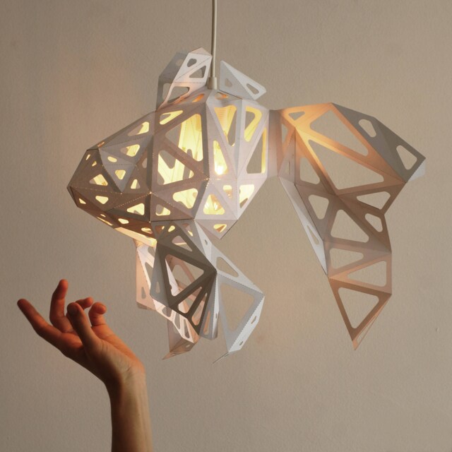 Fish Low Poly Papercraft, Nature Lover Gift, Origami Lamp, Diy Paper Sculpture, Geometric Lamp Shade, Minimalist Lighting, Bedside Light - image 1