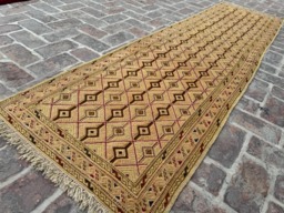 2x9 Beige & Brown Wool Kilim Runner - Handwoven Diamond Pattern Flatweave Rug Long Tribal Hallway Or Entryway Accent Carpet Giftable - thumbnail 1