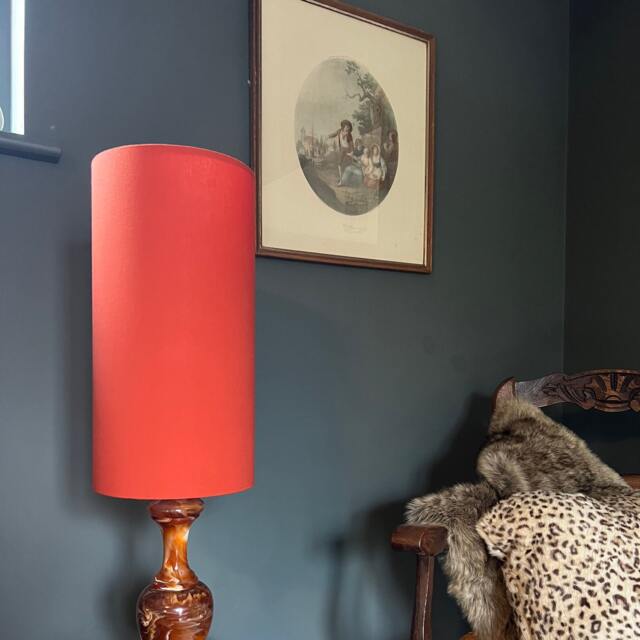 Burnt Orange Cotton Drum Extra Tall Cylindrical Lampshade, With A White Lining - image 1