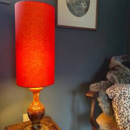 Burnt Orange Cotton Drum Extra Tall Cylindrical Lampshade, With A White Lining - thumbnail 2