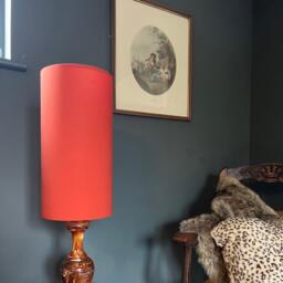 Burnt Orange Cotton Drum Extra Tall Cylindrical Lampshade, With A White Lining