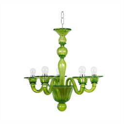 Ca' Casanova Murano Chandelier 5 Lights Small Crystal Green Venetian Lamp Modern Desing Lighting - thumbnail 1