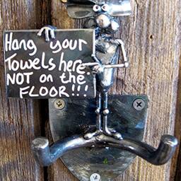 "Towel Hook With Mouse, & Sign Saying ""Hang Your Towels Here, Not On The Floor" - thumbnail 3