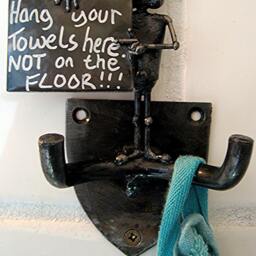 "Towel Hook With Mouse, & Sign Saying ""Hang Your Towels Here, Not On The Floor" - thumbnail 2