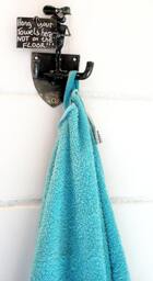 "Towel Hook With Mouse, & Sign Saying ""Hang Your Towels Here, Not On The Floor" - thumbnail 1