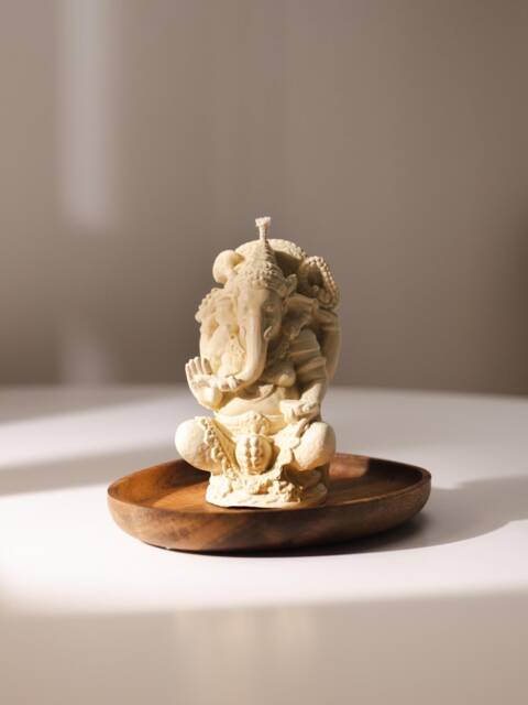 Ganesha Candle, White Beeswax Lord Ganesh God Meditation Decor, Yoga & Candle Decor - image 1