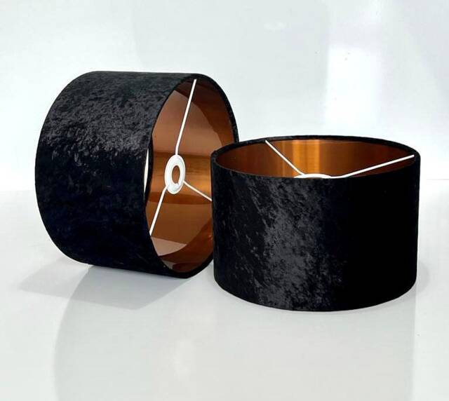 New Luxury Handmade Black Crushed Velvet Lamp Shade & Pendant Light With Copper Panels Lining - image 1