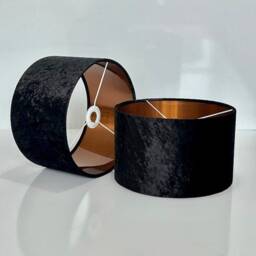 New Luxury Handmade Black Crushed Velvet Lamp Shade & Pendant Light With Copper Panels Lining - thumbnail 3