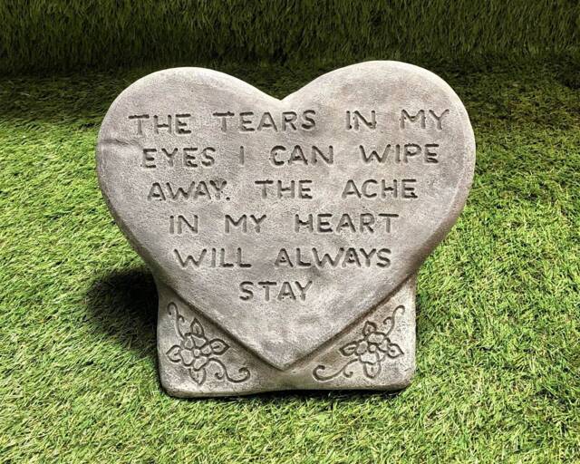 Concrete Large Memorial Heart Quote Saying Garden Lawn Ornament Frost Protected - image 1