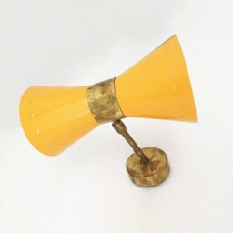Vintage Italian Wall Sconces, Yellow Metal Brass Accent, Mid-Century Modern Lighting, Pair - thumbnail 3