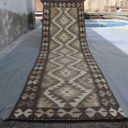 Short Afghan Kilim Rug 2x7 Ft, Geometric Flatweave Handmade Wool Rug, Natural Dyes Oriental Vintage Ethnic Kitchen Hallway Runner - thumbnail 4