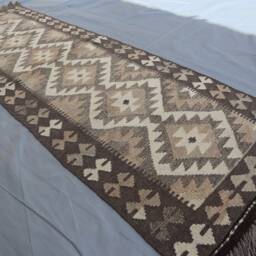 Short Afghan Kilim Rug 2x7 Ft, Geometric Flatweave Handmade Wool Rug, Natural Dyes Oriental Vintage Ethnic Kitchen Hallway Runner - thumbnail 3