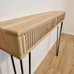 Handmade Solid Walnut Stained Console Table Grooved Front, Hairpin Legs - thumbnail 3