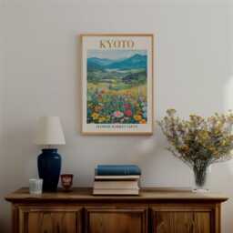 Kyoto Flower Market Travel Print Japanese Landscape Art - thumbnail 2