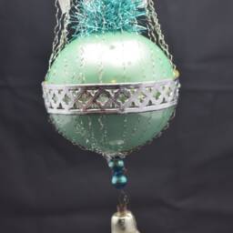 Vintage Christmas Ornament With Dresden Trims, Victorian Die Cuts & Mercury Glass Beads - thumbnail 4