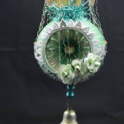 Vintage Christmas Ornament With Dresden Trims, Victorian Die Cuts & Mercury Glass Beads - thumbnail 3
