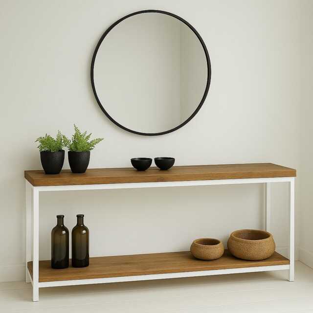 Reclaimed Wood & Steel Console Table Industrial Entryway Furniture - image 1