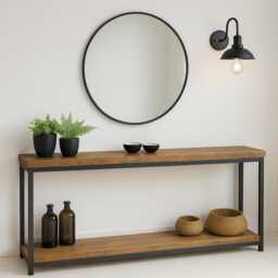 Reclaimed Wood & Steel Console Table Industrial Entryway Furniture - thumbnail 3