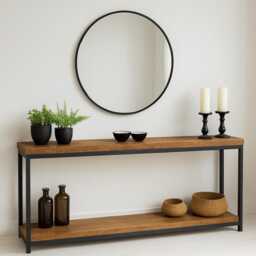 Reclaimed Wood & Steel Console Table Industrial Entryway Furniture - thumbnail 2