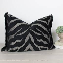 "Limpopo Silver & Black Zebra Cushion With Fringe 18"" X 14"
