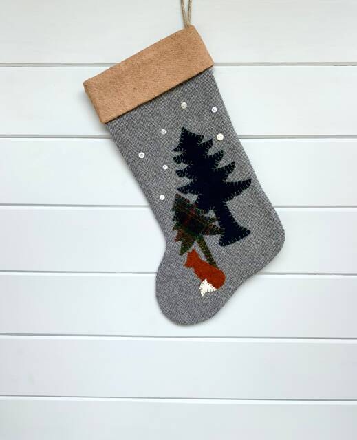 Personalized Woodland Fox Christmas Stocking Rustic Wool Decor - image 1