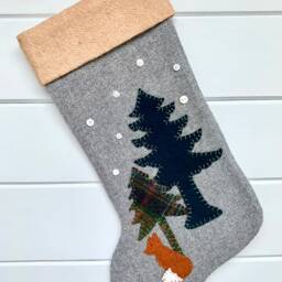 Personalized Woodland Fox Christmas Stocking Rustic Wool Decor - thumbnail 2