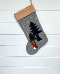 Personalized Woodland Fox Christmas Stocking Rustic Wool Decor