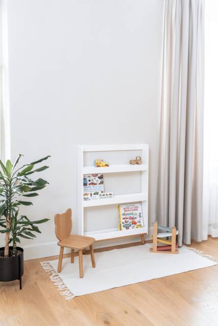 Wall Bookcase For Kids Room, Front Facing Selve Serve Wooden Montessori Bookshelf Nursery, Vertical Shallow Shelf Books Storage - image 1