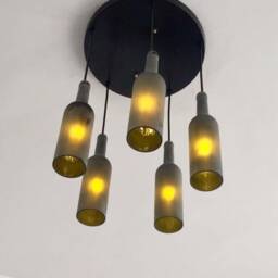 5 Frosted Wine Bottle Industrial Light Fixture - Round Chandelier For Home Bar Restaurant - thumbnail 3