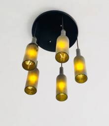 5 Frosted Wine Bottle Industrial Light Fixture - Round Chandelier For Home Bar Restaurant - thumbnail 1