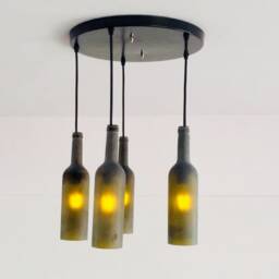5 Frosted Wine Bottle Industrial Light Fixture - Round Chandelier For Home Bar Restaurant - thumbnail 2