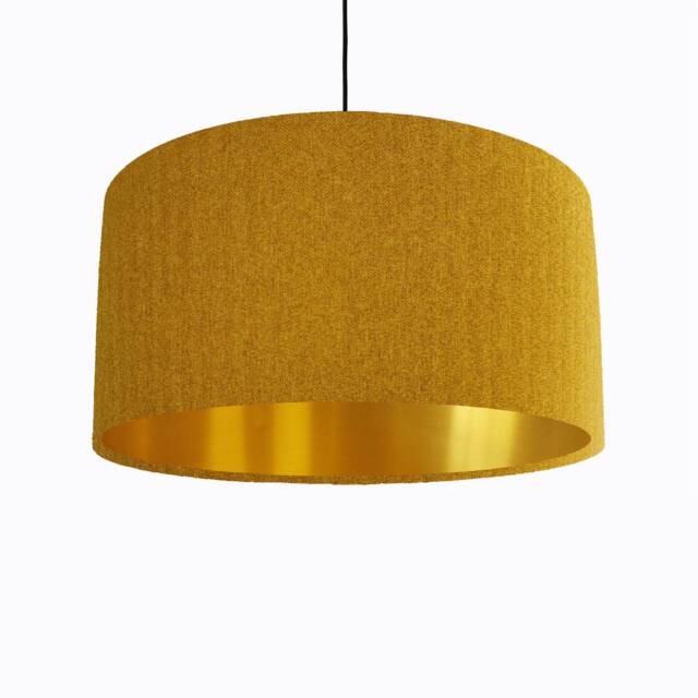 Mustard Yellow Lampshade in Herringbone Tweed & Gold Lining - image 1