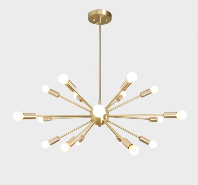 Mid Century Brass Sputnik Chandelier, Handmade Modern Light - 32 Inch - image 1