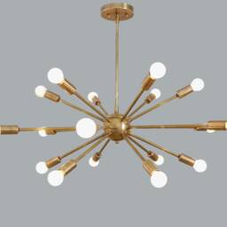 Mid Century Brass Sputnik Chandelier, Handmade Modern Light - 32 Inch - thumbnail 3