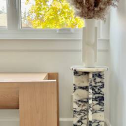 Calacatta Marble Side Table 24.5Inc Handmade Round Accent 10Inc Luxury Stone Pedestal Table, Minimalist End Viola Sty - thumbnail 2