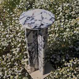 Calacatta Marble Side Table 24.5Inc Handmade Round Accent 10Inc Luxury Stone Pedestal Table, Minimalist End Viola Sty - thumbnail 3