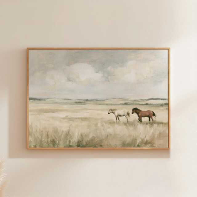Horse Meadow Poster, Neutral Pasture Print, Country Wall Art, Paper - image 1