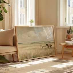 Horse Meadow Poster, Neutral Pasture Print, Country Wall Art, Paper - thumbnail 4