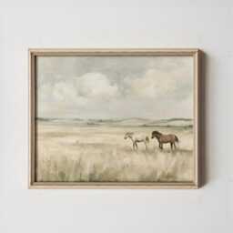 Horse Meadow Poster, Neutral Pasture Print, Country Wall Art, Paper - thumbnail 3